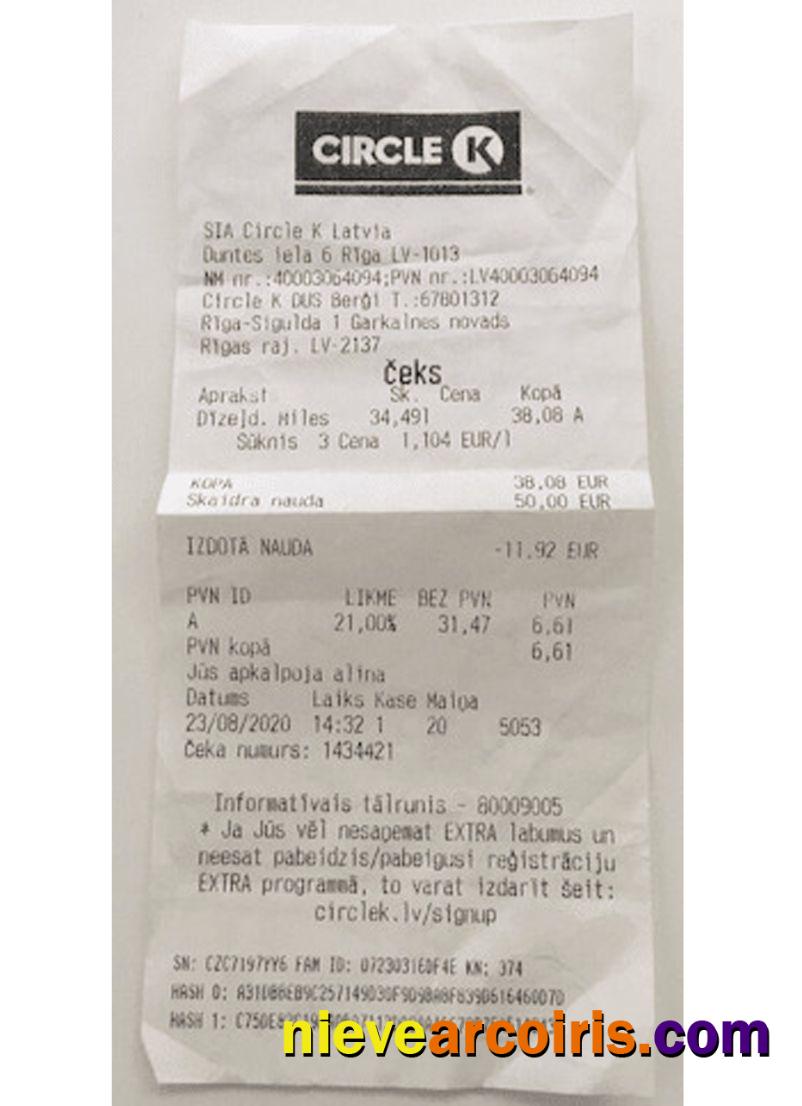 Circle K store receipt